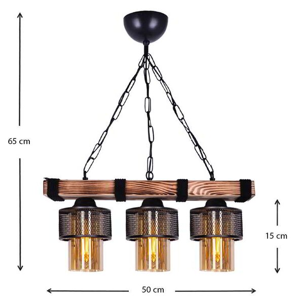 Φωτιστικό οροφής Eliana Megapap E27 ξύλινο/μεταλλικό τρίφωτο σε μαύρο/καρυδί 50x15x65εκ