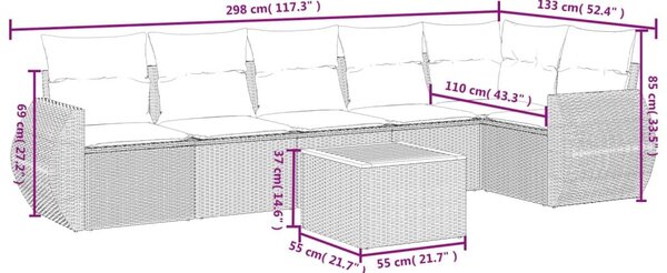 Καναπές Σετ 7 Τεμαχίων Μαύρο Συνθετικό Ρατάν με Μαξιλάρια - Μαύρο