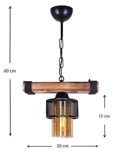 Φωτιστικό οροφής Eliana Megapap E27 ξύλινο/μεταλλικό μονόφωτο σε μαύρο/καρυδί 30x15x60εκ