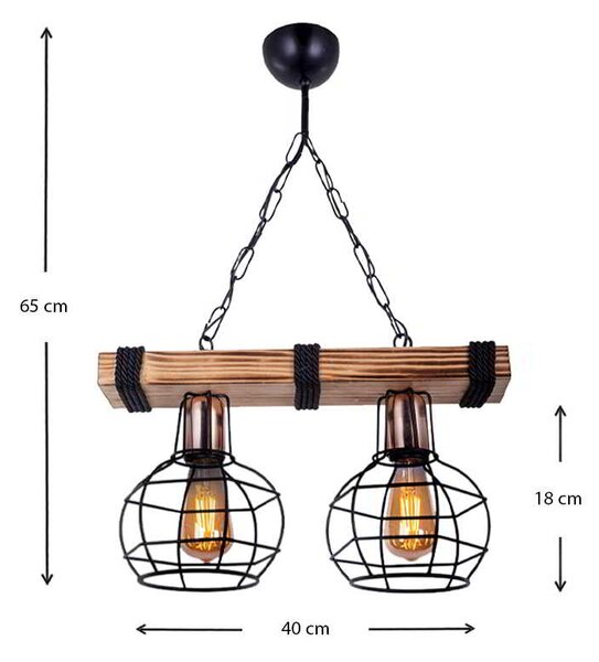 Φωτιστικό οροφής Marit Megapap E27 ξύλινο/μεταλλικό δίφωτο καρυδί/μαύρο 40x15x65εκ