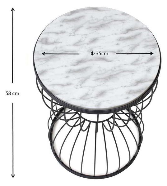 Βοηθητικό τραπεζάκι Pino Megapap μεταλλικό - Mdf χρώμα μαύρο - λευκό εφέ μαρμάρου 35x35x58εκ