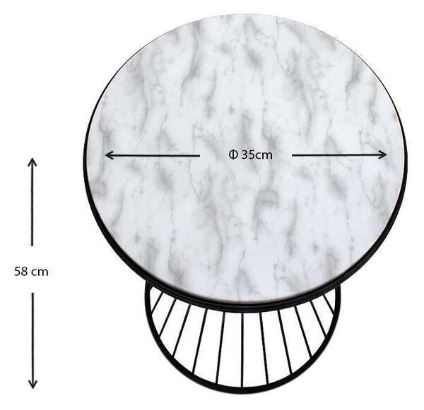 Βοηθητικό τραπεζάκι Hoffman Megapap μεταλλικό - Mdf χρώμα μαύρο - λευκό εφέ μαρμάρου 35x35x58εκ