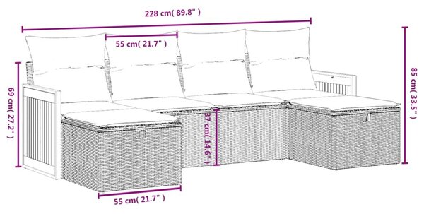 Σετ Καναπέ Κήπου 6 τεμ. Μπεζ Συνθετικό Ρατάν με Μαξιλάρια - Μπεζ