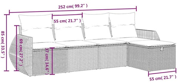 Σετ Καναπέ Κήπου 5 τεμ. Μπεζ Συνθετικό Ρατάν με Μαξιλάρι - Μπεζ