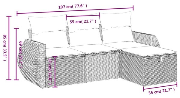 Σαλόνι Κήπου Σετ 4 Τεμαχίων με Μαξιλάρια Μαύρο Συνθετικό Ρατάν - Μαύρο