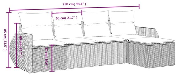 Σετ Καναπέ Κήπου 5 τεμ. Μπεζ Συνθετικό Ρατάν με Μαξιλάρι - Μπεζ