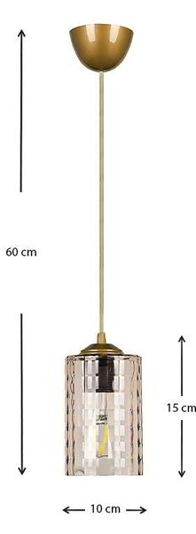 Φωτιστικό οροφής Alberto Megapap E27 γυάλινο μονόφωτο χρώμα χρυσό 10x10x60εκ