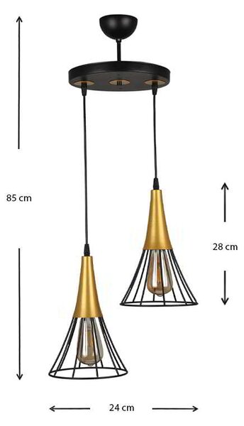 Φωτιστικό οροφής Havana Megapap E27 μεταλλικό δίφωτο χρώμα μαύρο - χρυσό 24x24x85εκ
