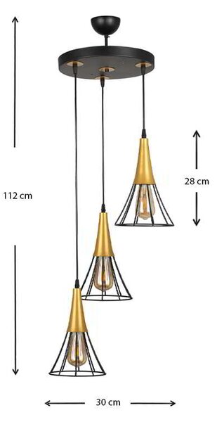 Φωτιστικό οροφής Havana Megapap E27 μεταλλικό τρίφωτο χρώμα μαύρο - χρυσό 30x30x112εκ