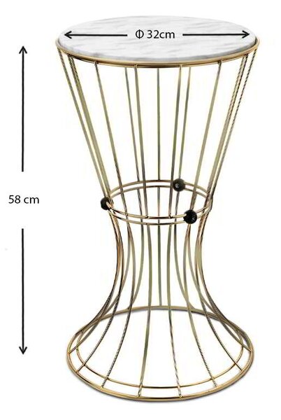 Βοηθητικό τραπεζάκι Girene Megapap μεταλλικό - Mdf χρώμα χρυσό - λευκό εφέ μαρμάρου 32x32x58εκ