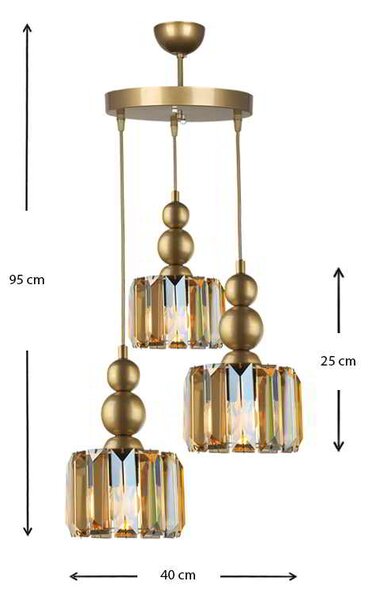 Φωτιστικό οροφής Alaba Megapap E27 μεταλλικό - γυάλινο τρίφωτο χρώμα χρυσό 40x40x95εκ