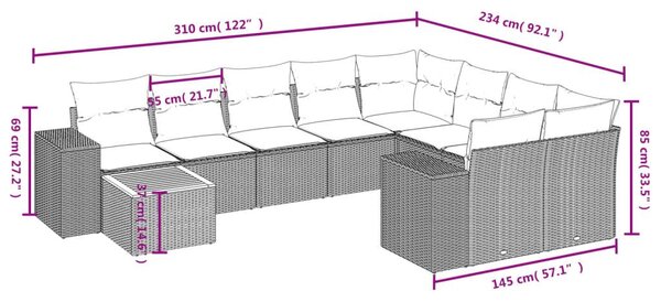 Σετ Καναπέ Κήπου 10 τεμ. Μπεζ Συνθετικό Ρατάν με Μαξιλάρια - Μπεζ