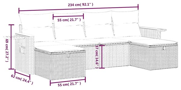 Καναπές Κήπου 6 Τεμαχίων Μαύρο από Συνθετικό Ρατάν με Μαξιλάρια - Μαύρο