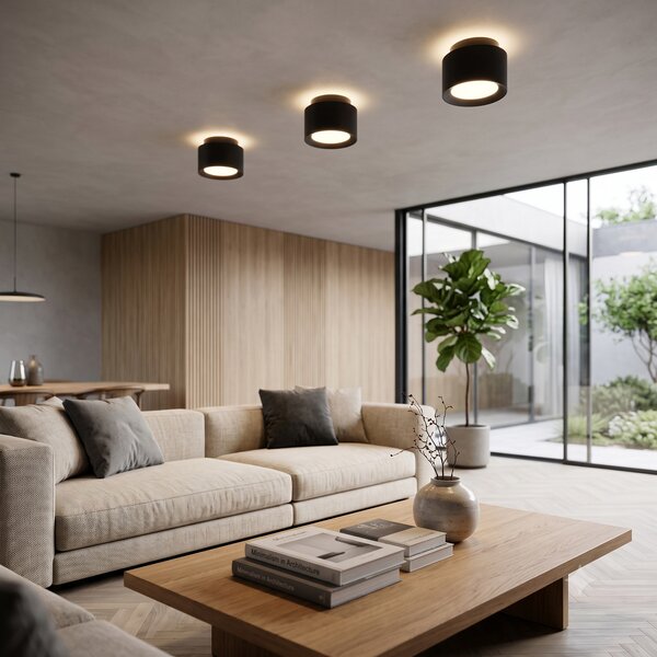 Näve LED σποτ οροφής Trimes, Ø 11,5 cm, μαύρο, CCT, step-dim, ρυθμιζόμενος, Μαύρο, Σαλόνι / τραπεζαρία, Πλαστικό