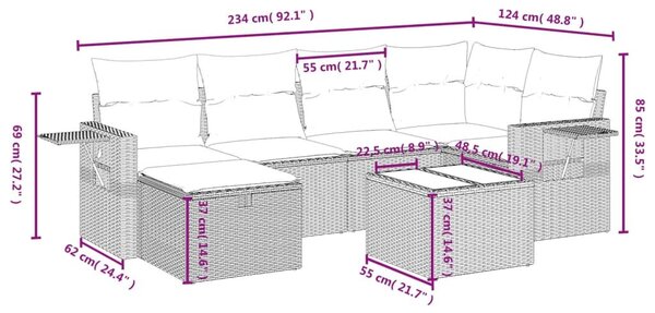 Καναπές Σετ 7 Τεμαχίων Μαύρο Συνθετικό Ρατάν με Μαξιλάρια - Μαύρο