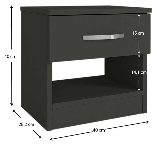 Κομοδίνο μελαμίνης Lube Megapap χρώμα ανθρακί 40x28,2x40εκ