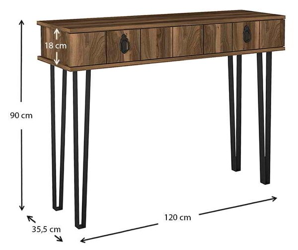 Κονσόλα μελαμίνης Helsinki Megapap χρώμα καρυδί 120x35,5x90εκ