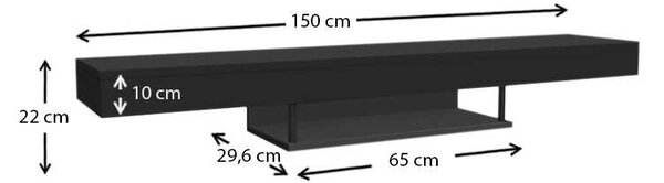 Έπιπλο τηλεόρασης επιτοίχιο Albares Megapap από μελαμίνη με LED χρώμα μαύρο 150x29,6x22εκ