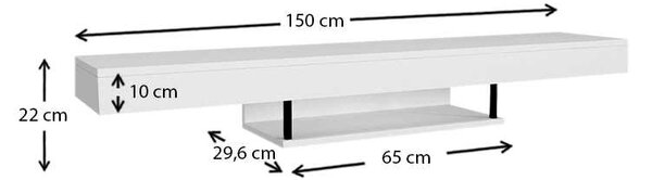Έπιπλο τηλεόρασης επιτοίχιο Albares Megapap από μελαμίνη με LED χρώμα λευκό 150x29,6x22εκ