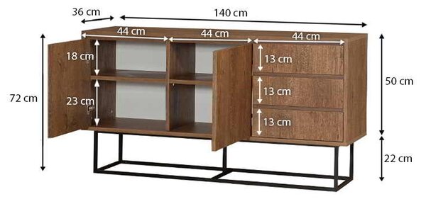 Μπουφές Amedeo Megapap από μελαμίνη χρώμα καρυδί 140x36x72εκ