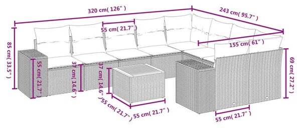 Σετ Καναπέ Κήπου 10 τεμ. Μπεζ Συνθετικό Ρατάν με Μαξιλάρια - Μπεζ