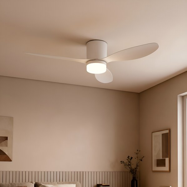 Lucande ανεμιστήρας οροφής LED Kayu, λευκός, DC, αθόρυβος, Ø 132 cm, Λευκό, Σαλόνι / τραπεζαρία, Πλαστικό, σύγχρονο