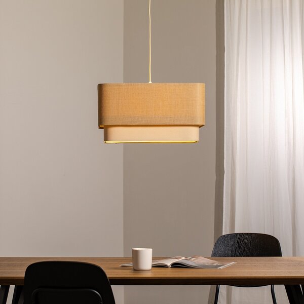 Maco Design Kwadro Duo κρεμαστό φωτιστικό, κρεμ/μπεζ, 50x50cm, γιούτα/λινό, ρυθμιζόμενος, Μπεζ, Σαλόνι / τραπεζαρία, Ύφασμα / Κλωστοϋφαντουργία