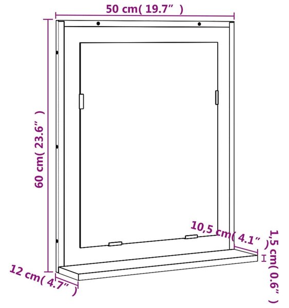 Καθρέφτης Μπάνιου με Ράφι Καπνιστή Δρυς 50x12x60εκ. Μοριοσανίδα - Καφέ