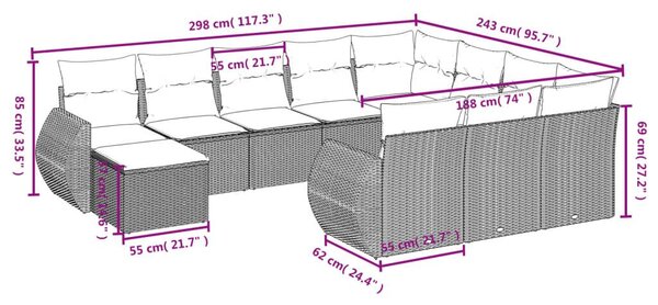 Σαλόνι Κήπου Σετ 11 τεμ. Μπεζ Συνθετικό Ρατάν με Μαξιλάρια - Μπεζ