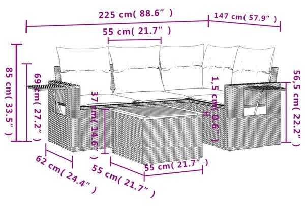 Σετ Καναπέ Κήπου 5 τεμ. Μπεζ Συνθετικό Ρατάν με Μαξιλάρι - Μπεζ
