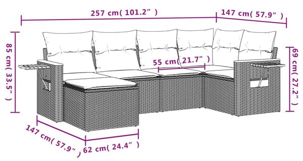 Σετ Καναπέ Κήπου 6 τεμ. Μπεζ Συνθετικό Ρατάν με Μαξιλάρια - Μπεζ