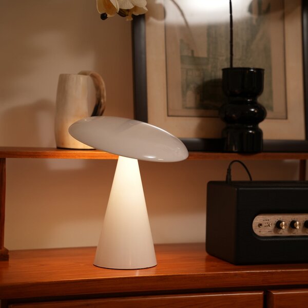 Beacon Lighting Φωτιστικό γραφείου LED με μπαταρία Kinoko, λευκό, 27 εκ., CCT, ρυθμιζόμενος, Λευκό, Σαλόνι / τραπεζαρία, Πλαστικό, σύγχρονο