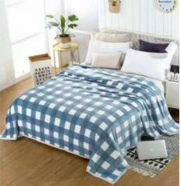 Κουβέρτα Διπλή 200x240 Flannel Natural Home Καρό Γαλάζιο