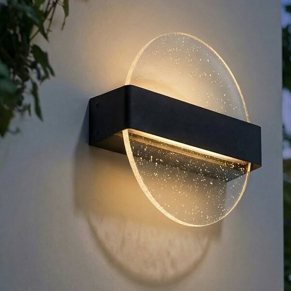 Lucande Φωτιστικό τοίχου LED Narkelo, μαύρο/διαφανές, CCT, IP44, ρυθμιζόμενος, Διαφανές, Γυαλί, σχεδιασμός