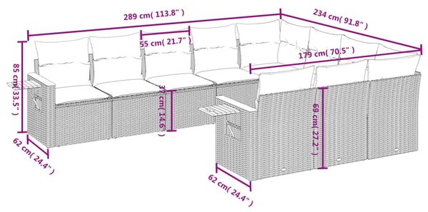 Σετ Καναπέ Κήπου 10 τεμ. Μπεζ Συνθετικό Ρατάν με Μαξιλάρια - Μπεζ