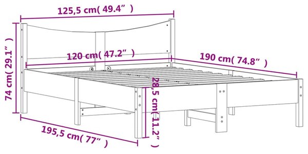 Σκελετός Κρεβατιού Χωρίς Στρώμα 120x190 εκ Μασίφ Ξύλο Πεύκου - Καφέ