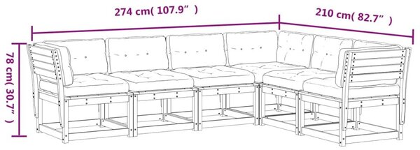 Καναπές Κήπου Σετ 6 τεμ. Εμποτισμένο Ξύλο Πεύκου με Μαξιλάρια - Καφέ