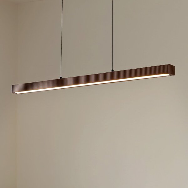 Lucande LED κρεμαστό φωτιστικό Emara, σκούρο ξύλο, δρυς, CCT, ρυθμιζόμενος, Ξύλου, Σαλόνι / τραπεζαρία, Ξύλο, σχεδιασμός