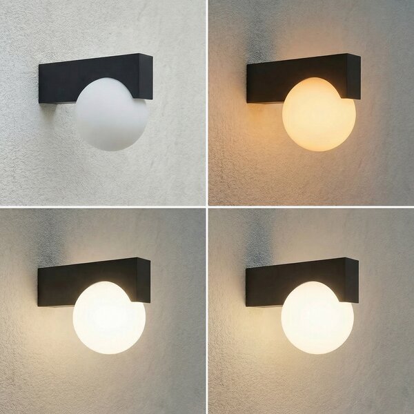 Lucande Εξωτερικός φωτιστικός τοίχου LED Vijon, μαύρος, CCT, IP44, Μαύρο, Αλουμίνιο, σύγχρονο