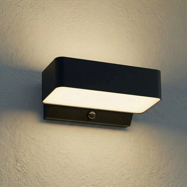 Lindby Εξωτερικός φωτιστικός LED Fando, ανθρακί, με αισθητήρα, IP44, Γκρι, Αλουμίνιο