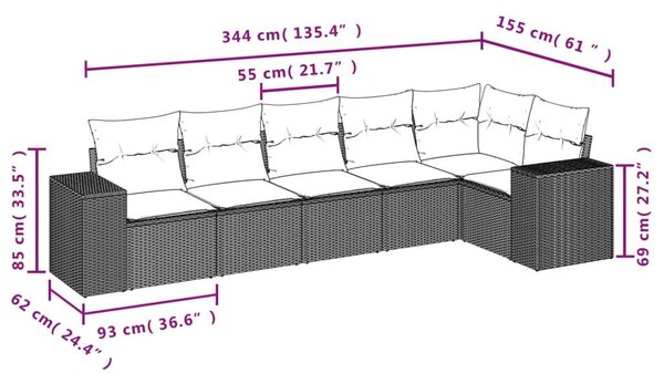 Καναπές Κήπου 6 Τεμαχίων Μαύρο από Συνθετικό Ρατάν με Μαξιλάρια - Μαύρο