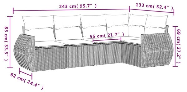 Σετ Καναπέ Κήπου 5 τεμ. Μπεζ Συνθετικό Ρατάν με Μαξιλάρι - Μπεζ