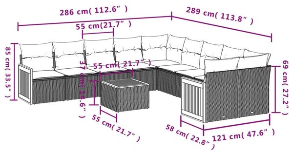 Σαλόνι Κήπου Σετ 11 τεμ. Μπεζ Συνθετικό Ρατάν με Μαξιλάρια - Μπεζ