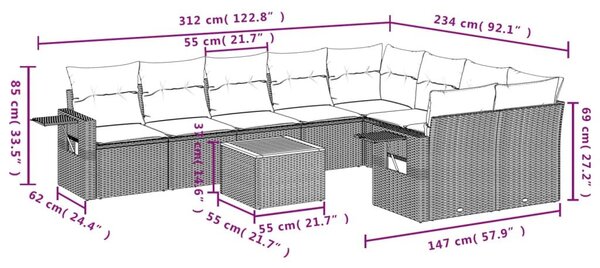 Σετ Καναπέ Κήπου 10 τεμ. Μπεζ Συνθετικό Ρατάν με Μαξιλάρια - Μπεζ