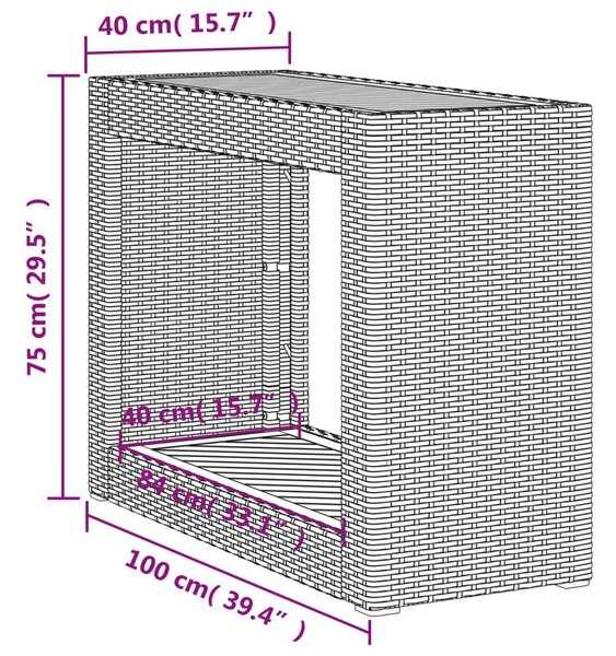 Τραπέζι Κήπου με Ξύλινη Επιφάνεια Γκρι 100x40x75 εκ Συνθ. Ρατάν - Γκρι