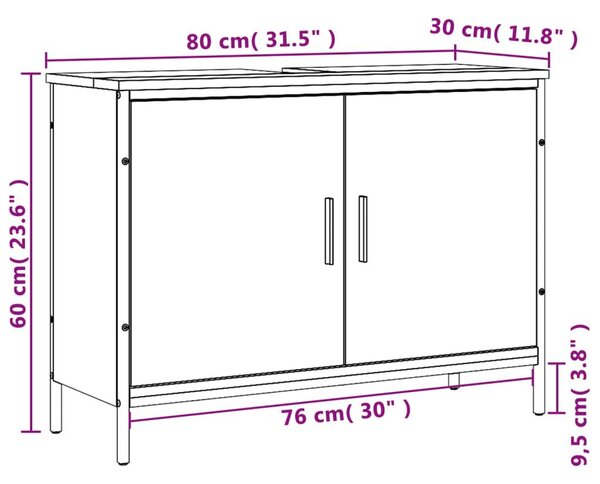 Ντουλάπι Νιπτήρα Μπάνιου Καφέ Δρυς 80x30x60 εκ. Επεξ. Ξύλο - Καφέ