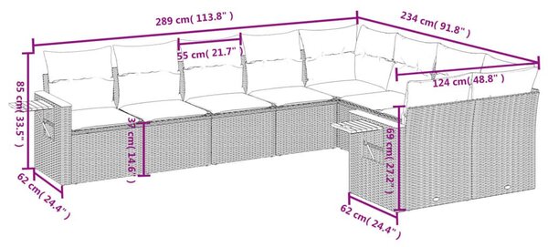 Σαλόνι Κήπου Σετ 9 τεμ. Μπεζ Συνθετικό Ρατάν με Μαξιλάρια - Μπεζ