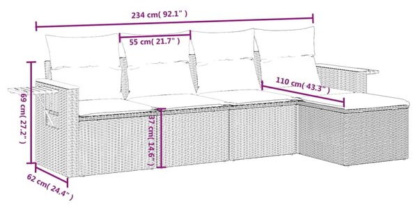 Σετ Καναπέ Κήπου 5 Τεμαχίων Μαύρο Συνθετικό Ρατάν με Μαξιλάρια - Μαύρο