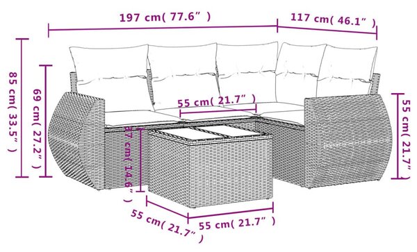 Σετ Καναπέ Κήπου 5 Τεμαχίων Μαύρο Συνθετικό Ρατάν με Μαξιλάρια - Μαύρο