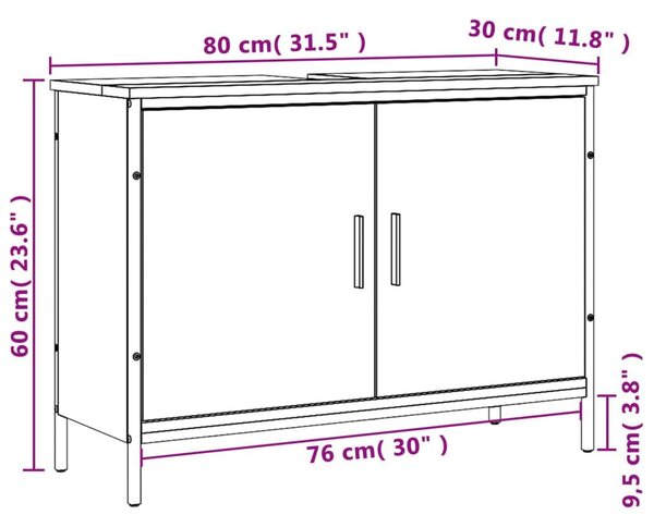 Ντουλάπι Νιπτήρα Μπάνιου Γκρι Sonoma 80x30x60 εκ. Επεξ. Ξύλο - Γκρι